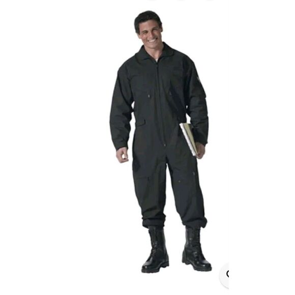 Rothco Flight Suit XL Black Work Coveralls Overalls Utility Jumpsuit 7517 NEW - Picture 1 of 4